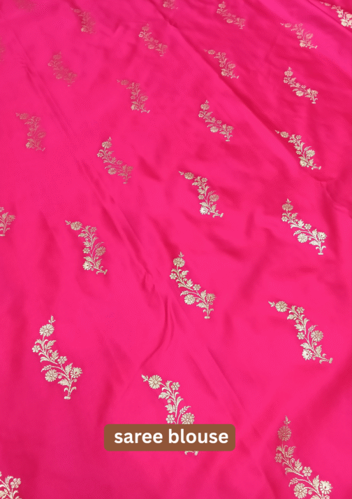 Pink Banarasi Silk Saree with Green Zari Border and Floral Motifs – The Saree Shop