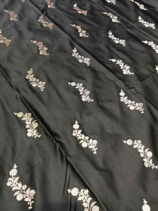 Black Banarasi Silk Saree with Red Border and Golden Zari Work