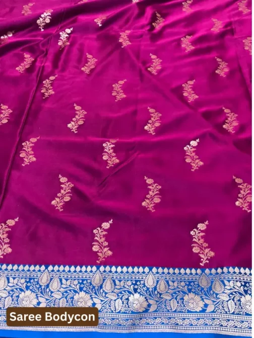 Rani Pink & Royal Blue Satin Banarasi Saree with Jal Work & Zari Weave
