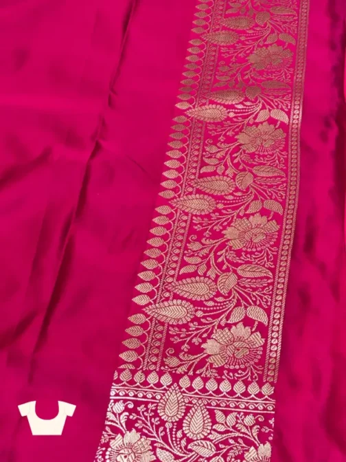 Green & Pink Satin Silk Banarasi Saree with Golden Zari