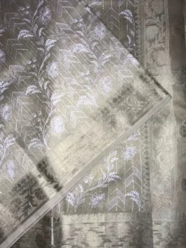 Stone Grey Banarasi Silk Saree
