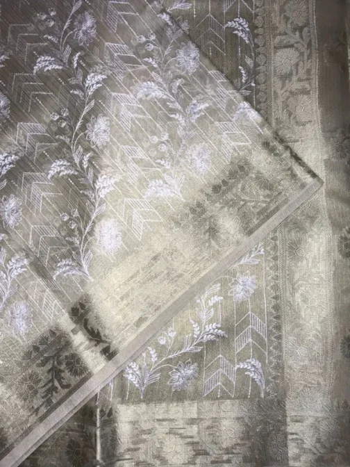 Stone Grey Banarasi Silk Saree