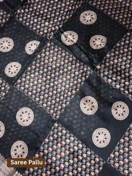 Black Chanderi Silk Saree with Golden Zari Border | The Saree Shop
