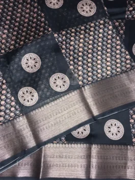 Black Chanderi Silk Saree with Golden Zari Border | The Saree Shop
