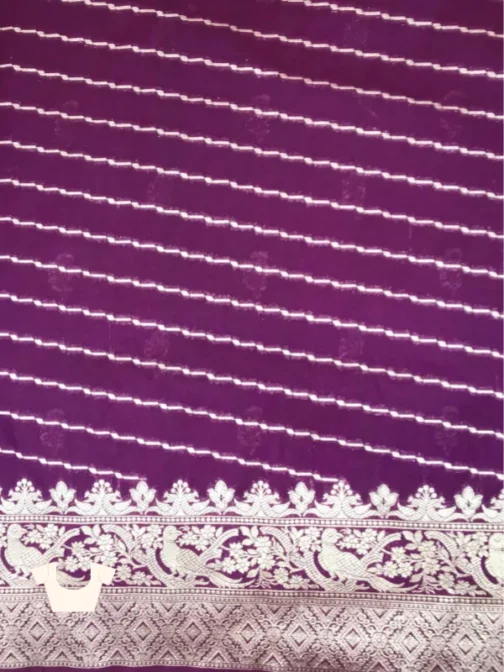 “Deep Purple Banarasi Silk Saree with Golden Zari Border”