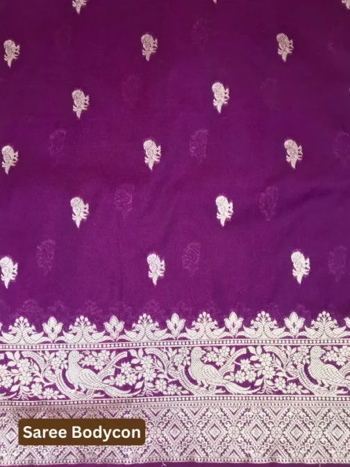 “Deep Purple Banarasi Silk Saree with Golden Zari Border”