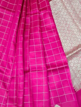 Bright Rose Pink Banarasi Saree – 100% Pure Silk