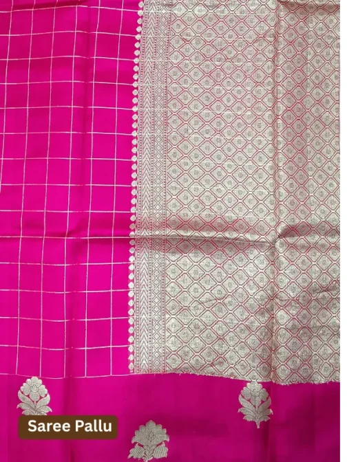Bright Rose Pink Banarasi Saree – 100% Pure Silk