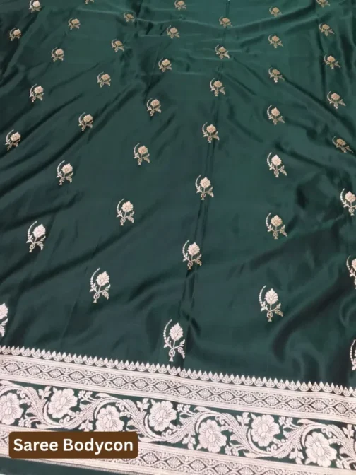 Deep Green Satin Silk Banarasi Saree