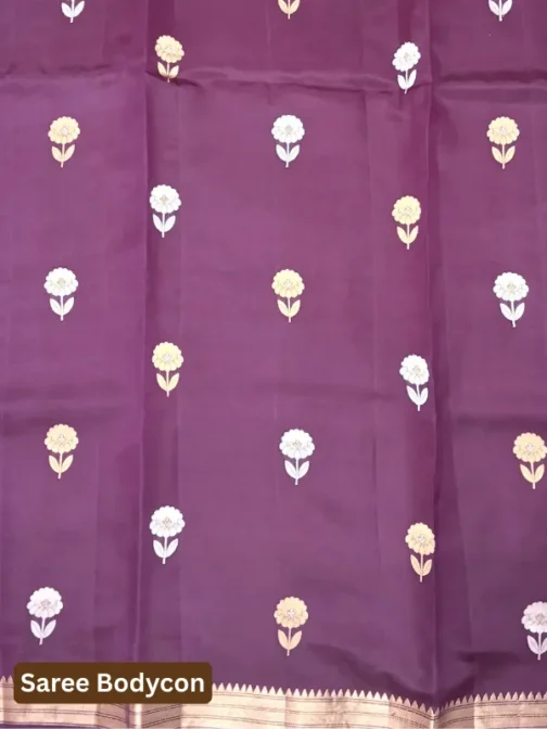 Deep Plum Banarasi Saree in 100% Pure Silk