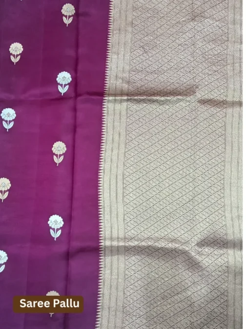 Deep Plum Banarasi Saree in 100% Pure Silk