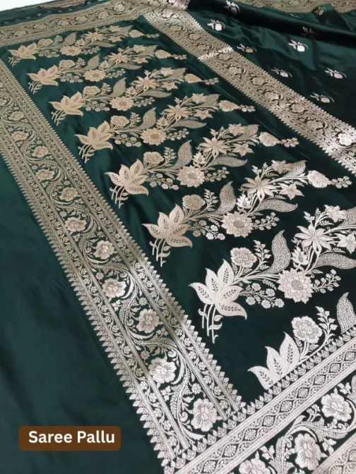 Deep Green Satin Silk Banarasi Saree