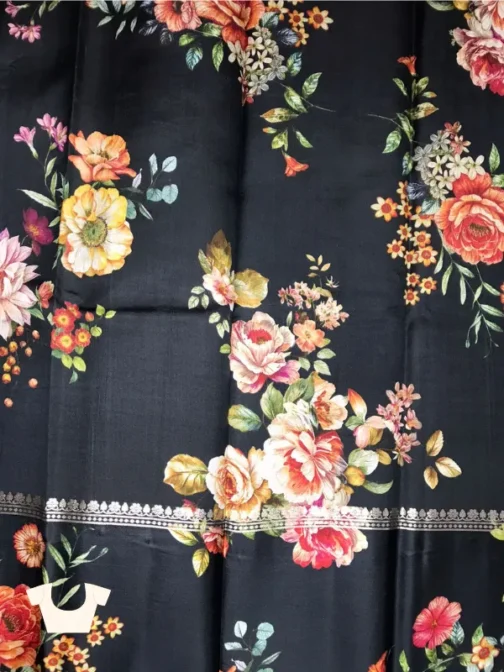 Black Printed Saree with Elegant Floral Design | Party Wear & Festive Saree