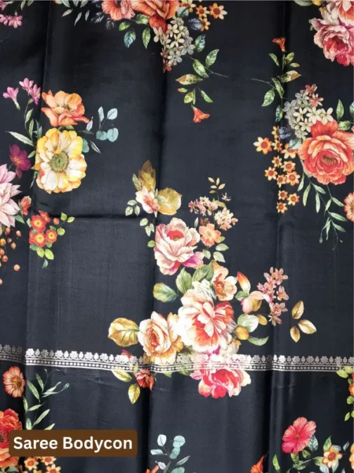 Black Printed Saree with Elegant Floral Design | Party Wear & Festive Saree