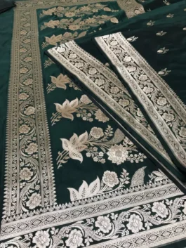 Deep Green Satin Silk Banarasi Saree