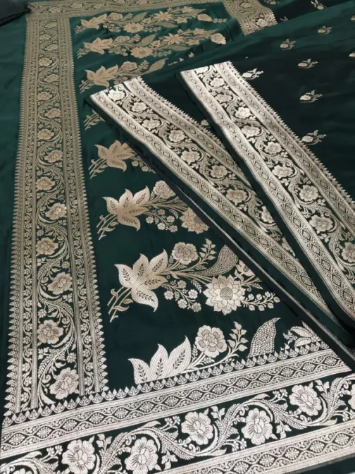 Deep Green Satin Silk Banarasi Saree