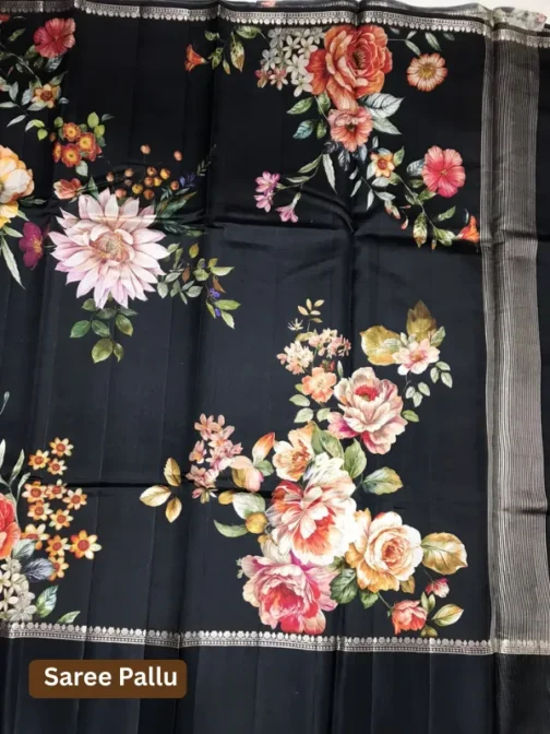 Black Printed Saree with Elegant Floral Design | Party Wear & Festive Saree
