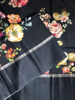 Black Printed Saree with Elegant Floral Design | Party Wear & Festive Saree
