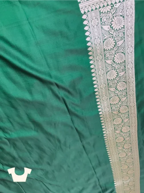 Red & Green Satin Silk Banarasi Saree with Silver Zari