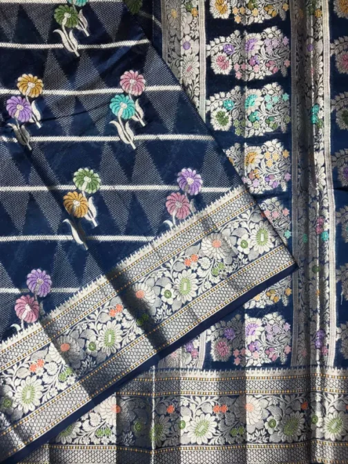 Navy Blue-Black Silk Saree with Zari Border | Regal Wedding & Party Wear Saree