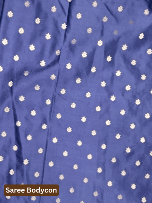 Royal Blue Satin Banarasi Meenakari Saree with Silver Zari Paisley and Colorful Floral Border