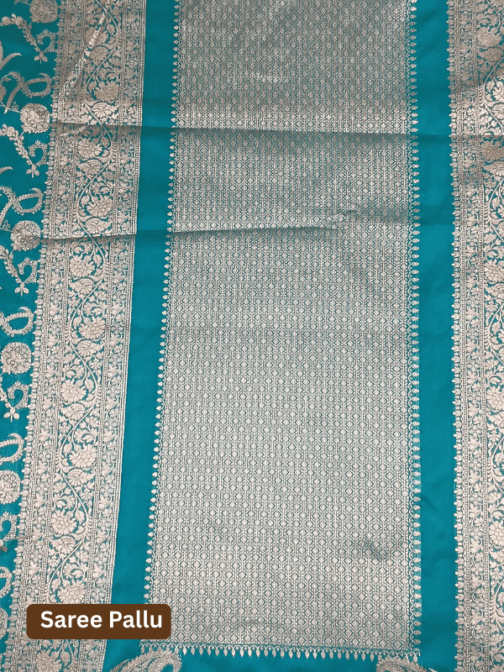 Firozi Banarasi Silk Saree with Silver Zari Floral Jaal