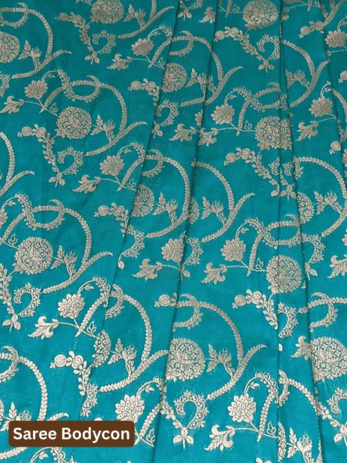 Firozi Banarasi Silk Saree with Silver Zari Floral Jaal