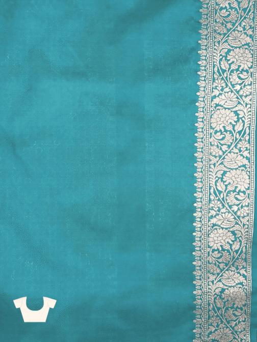 Firozi Banarasi Silk Saree with Silver Zari Floral Jaal