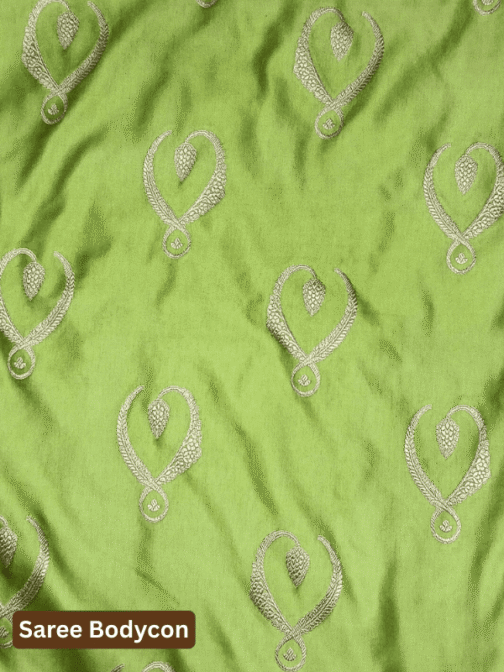 Olive Green Banarasi Satin Silk Saree with Silver Zari Work
