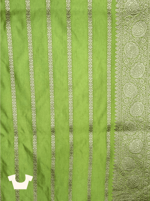 Olive Green Banarasi Satin Silk Saree with Silver Zari Work