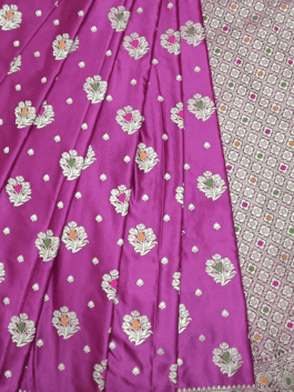 Magenta Satin Banarasi Meenakari Saree with Intricate Zari