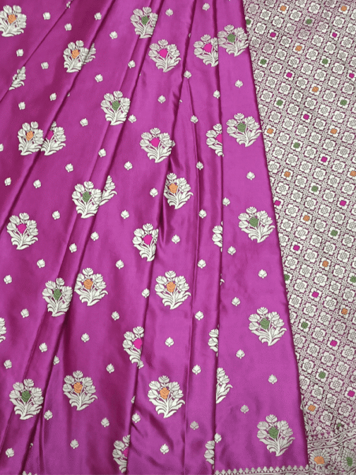 Magenta Satin Banarasi Meenakari Saree with Intricate Zari