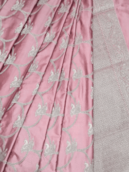 Dusty Rose Satin Banarasi Saree with Jal Work & Zari Motifs