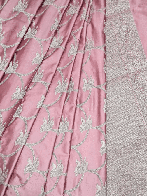 Dusty Rose Satin Banarasi Saree with Jal Work & Zari Motifs
