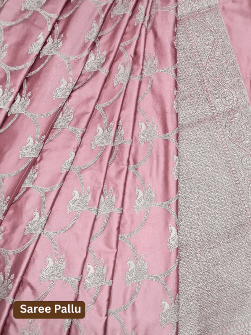 Dusty Rose Satin Banarasi Saree with Jal Work & Zari Motifs