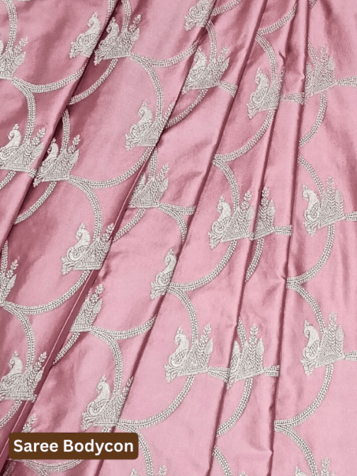 Dusty Rose Satin Banarasi Saree with Jal Work & Zari Motifs