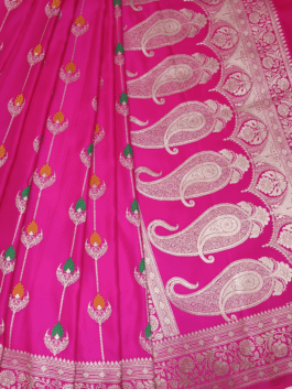 Satin Meenakari Banarasi Saree | Pink Zari Woven Silk Saree