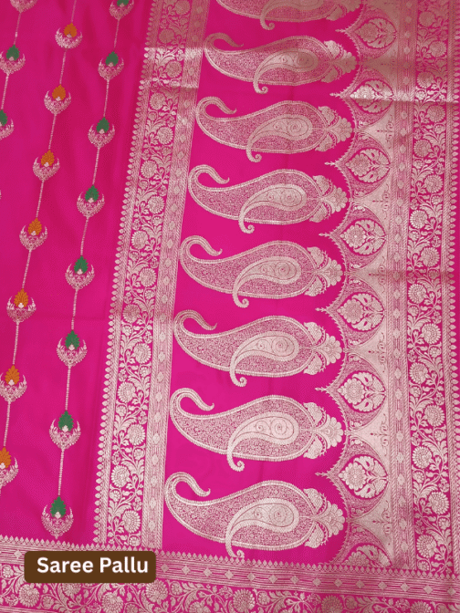 Satin Meenakari Banarasi Saree | Pink Zari Woven Silk Saree