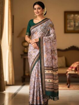 Women’s Pure Chanderi Silk Saree with Zari Border