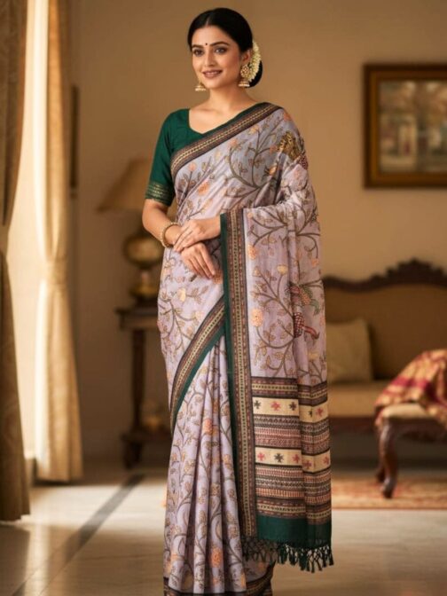 Women’s Pure Chanderi Silk Saree with Zari Border