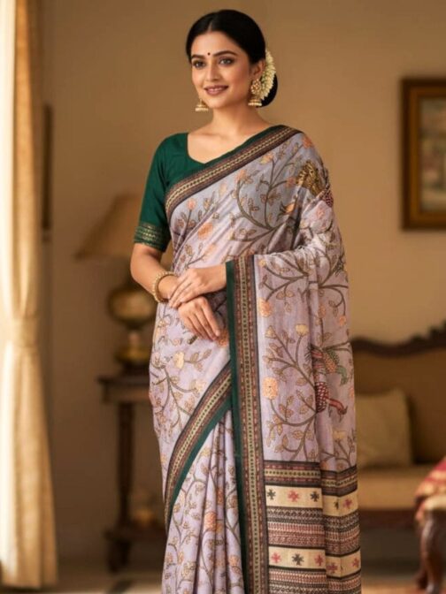 Women’s Pure Chanderi Silk Saree with Zari Border