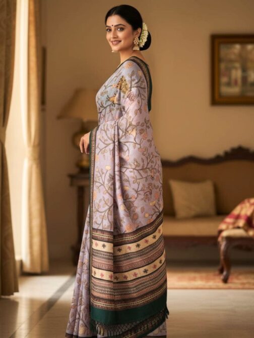 Women’s Pure Chanderi Silk Saree with Zari Border