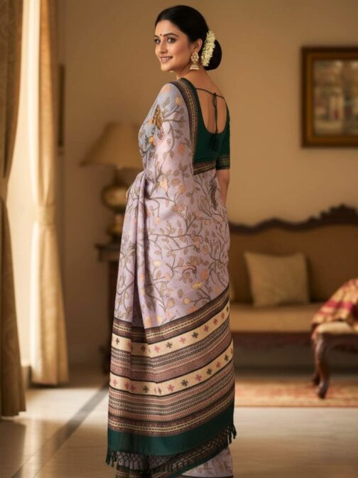 Women’s Pure Chanderi Silk Saree with Zari Border
