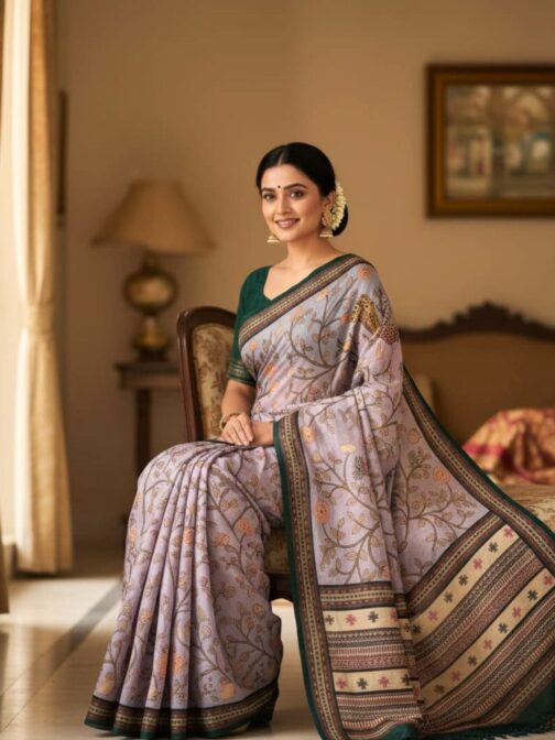 Women’s Pure Chanderi Silk Saree with Zari Border